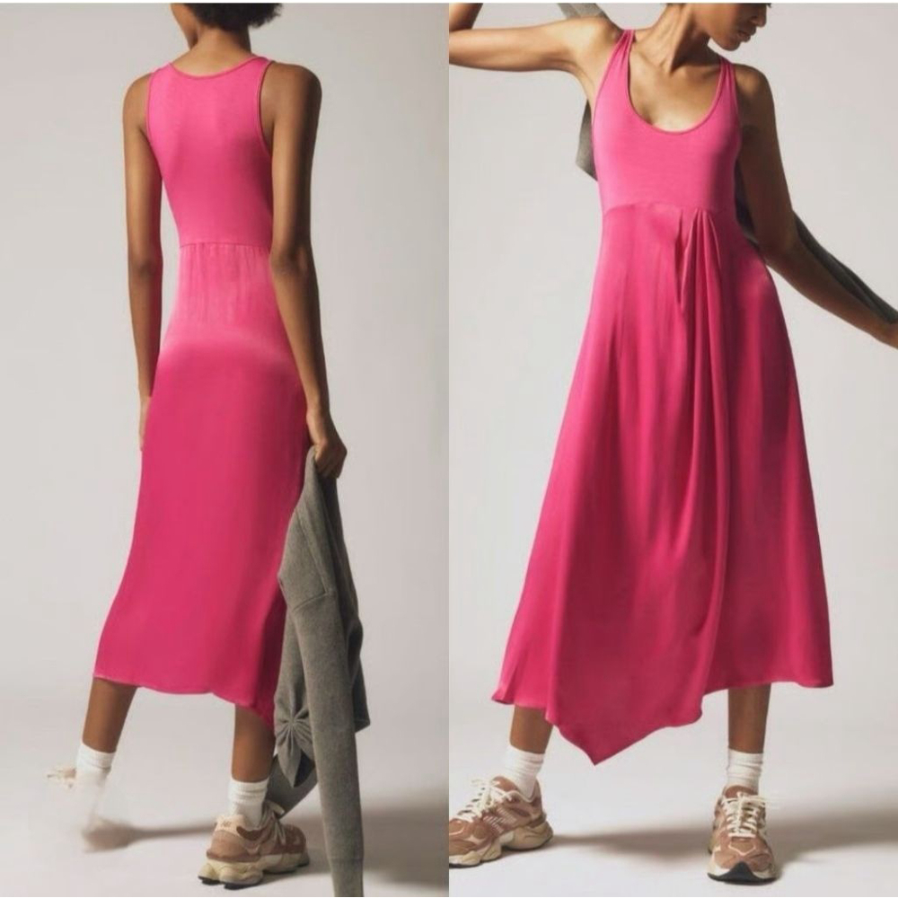 ANTHROPOLOGIE Pink Scoop Neck‎ Asymmetrical Tank Midi Dress XS